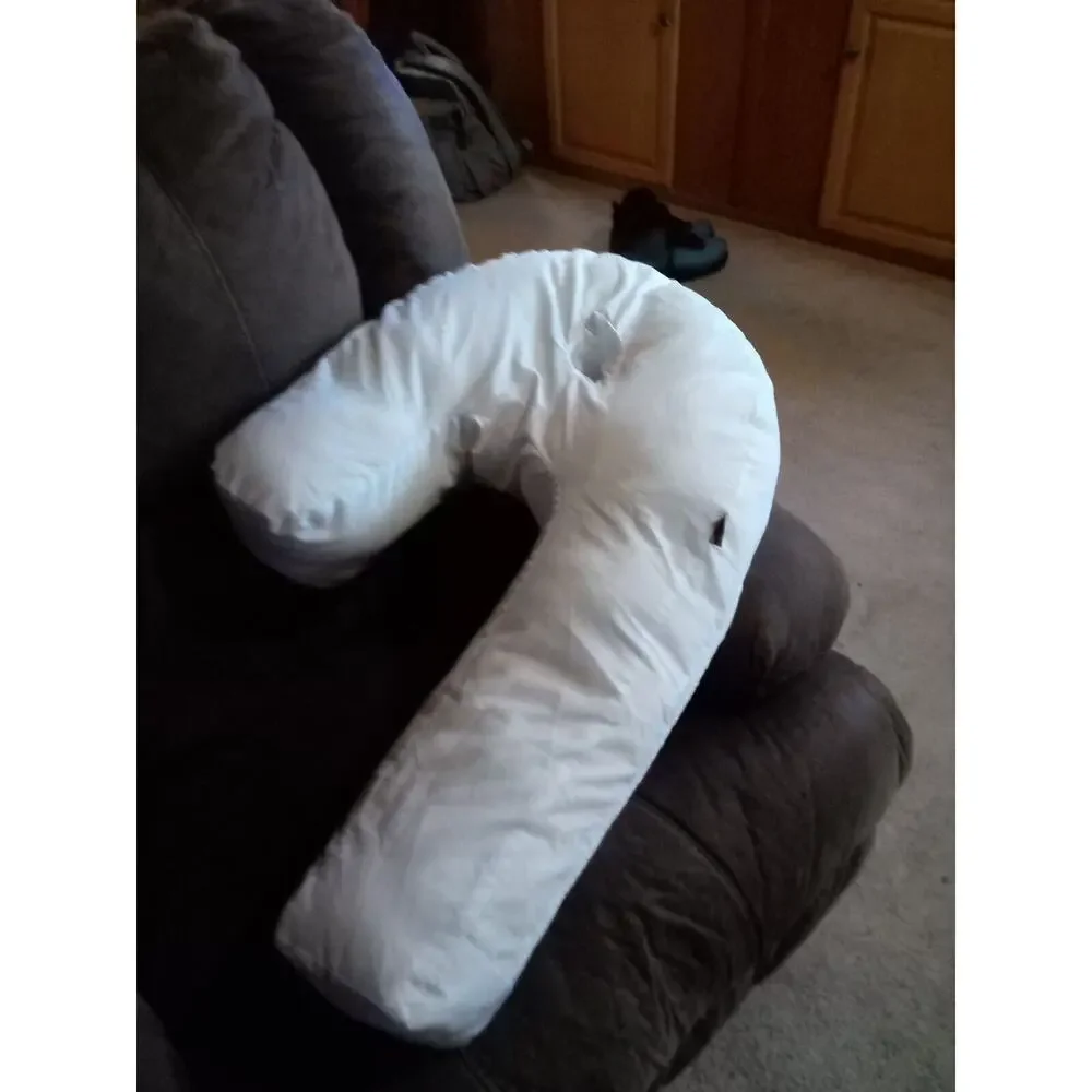 IDML White J-Shaped Side Sleeping Pillow for Neck & Shoulder Pain W/Pillow Case